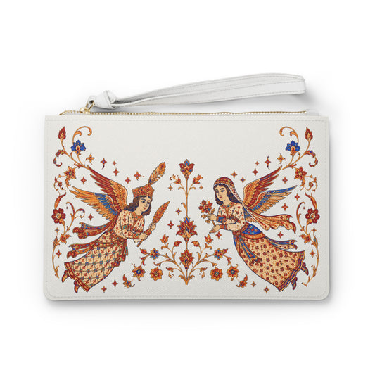 Angel Motif Clutch Bag — Vintage Floral Persian-Inspired Wristlet