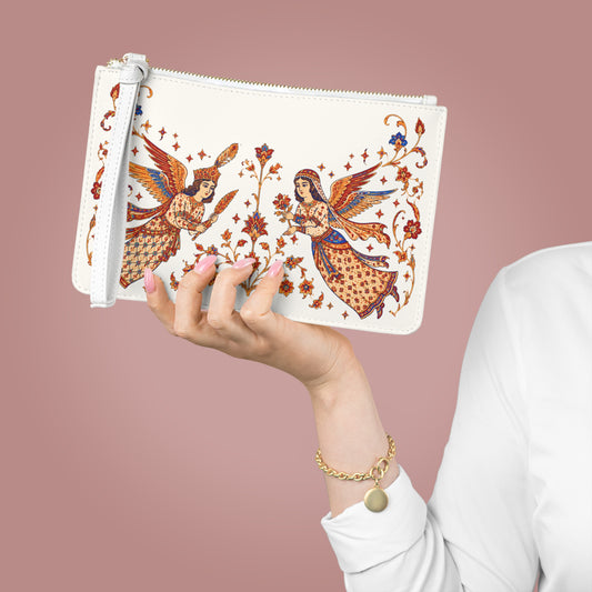 Angel Motif Clutch Bag — Vintage Floral Persian-Inspired Wristlet
