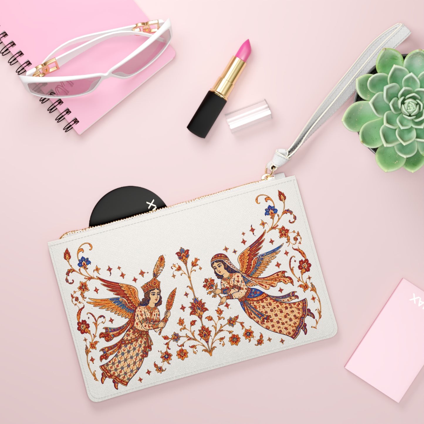 Angel Motif Clutch Bag — Vintage Floral Persian-Inspired Wristlet