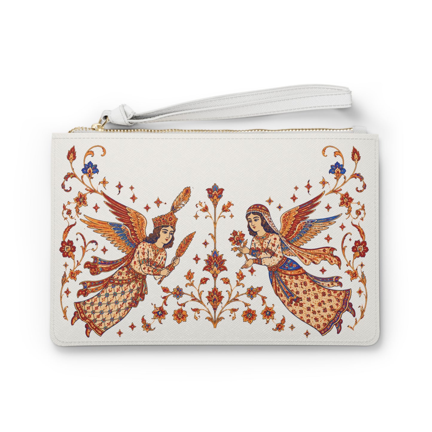 Angel Motif Clutch Bag — Vintage Floral Persian-Inspired Wristlet